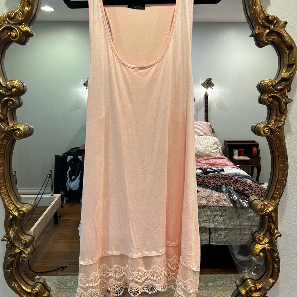 Sz 1X Elegant Pink Lace-Trimmed Slip Tunic